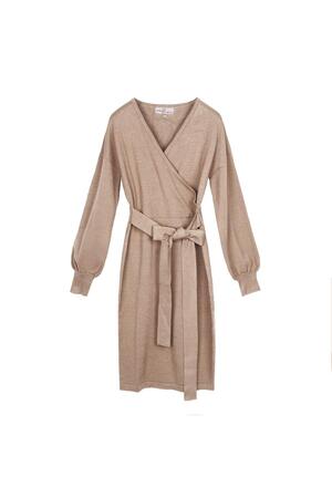 Knitted dress with waistband Beige L h5 